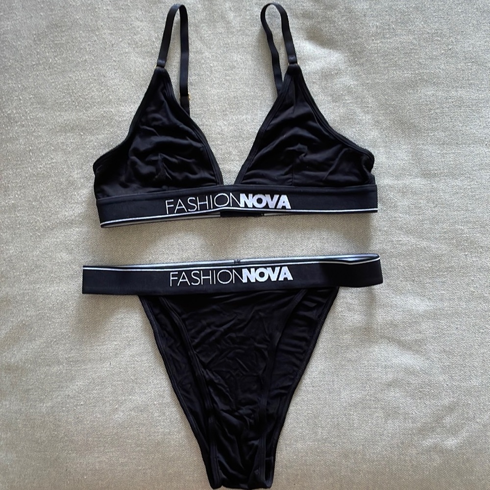 Fashion Nova bralette and high cut thong.